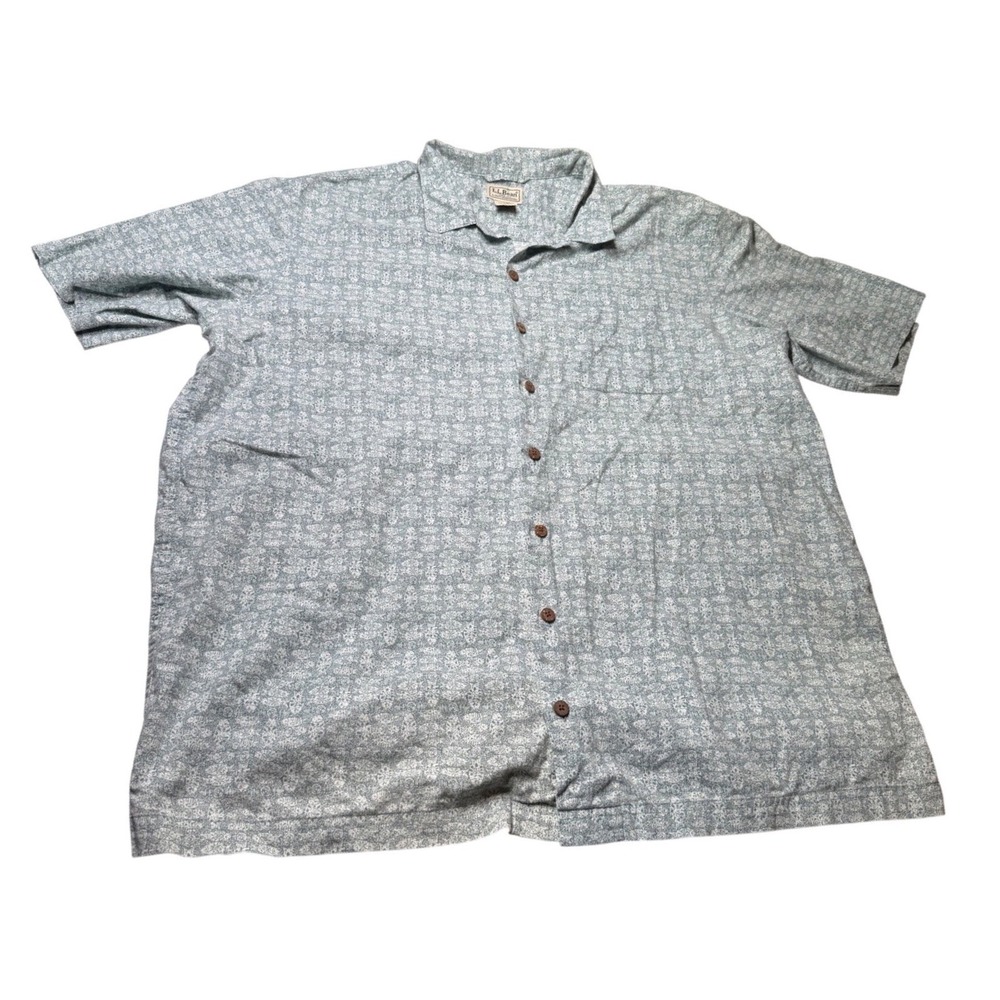 L.L.Bean Men's XL Tall XLT 100% Cotton Camp Shirt Gray Floral Print